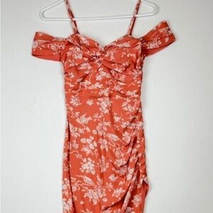 Abercrombie & Fitch Off-The-Shoulder Ruched Orange Floral MIDI Dress XSP